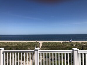 On the beach, sun-loungers, beach towels