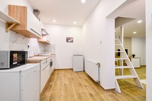 Apartment | Private kitchen | Fridge, microwave, oven, stovetop