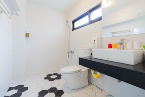 Rainfall showerhead, hair dryer, slippers, bidet