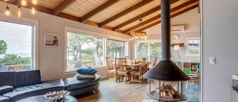 TV, fireplace, DVD player, foosball