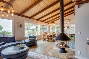 TV, fireplace, DVD player, foosball