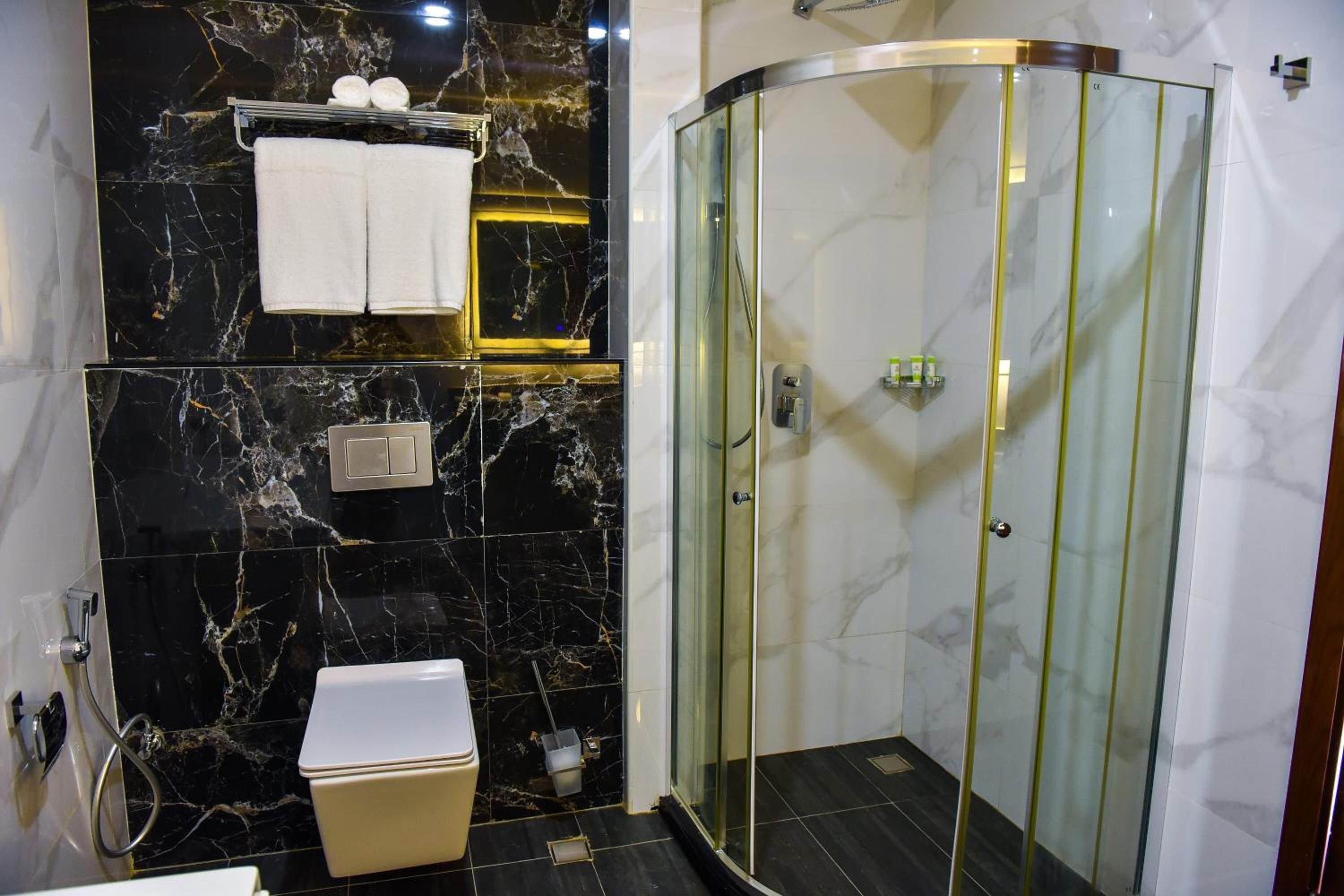 free toiletries, hair dryer, bathrobes, slippers