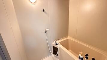 Combined shower/bathtub, free toiletries, hair dryer, slippers