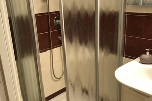 Combined shower/tub, hair dryer, bidet, towels