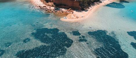 Playa en los alrededores, camastros y toallas de playa