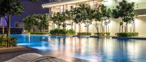 A rooftop pool