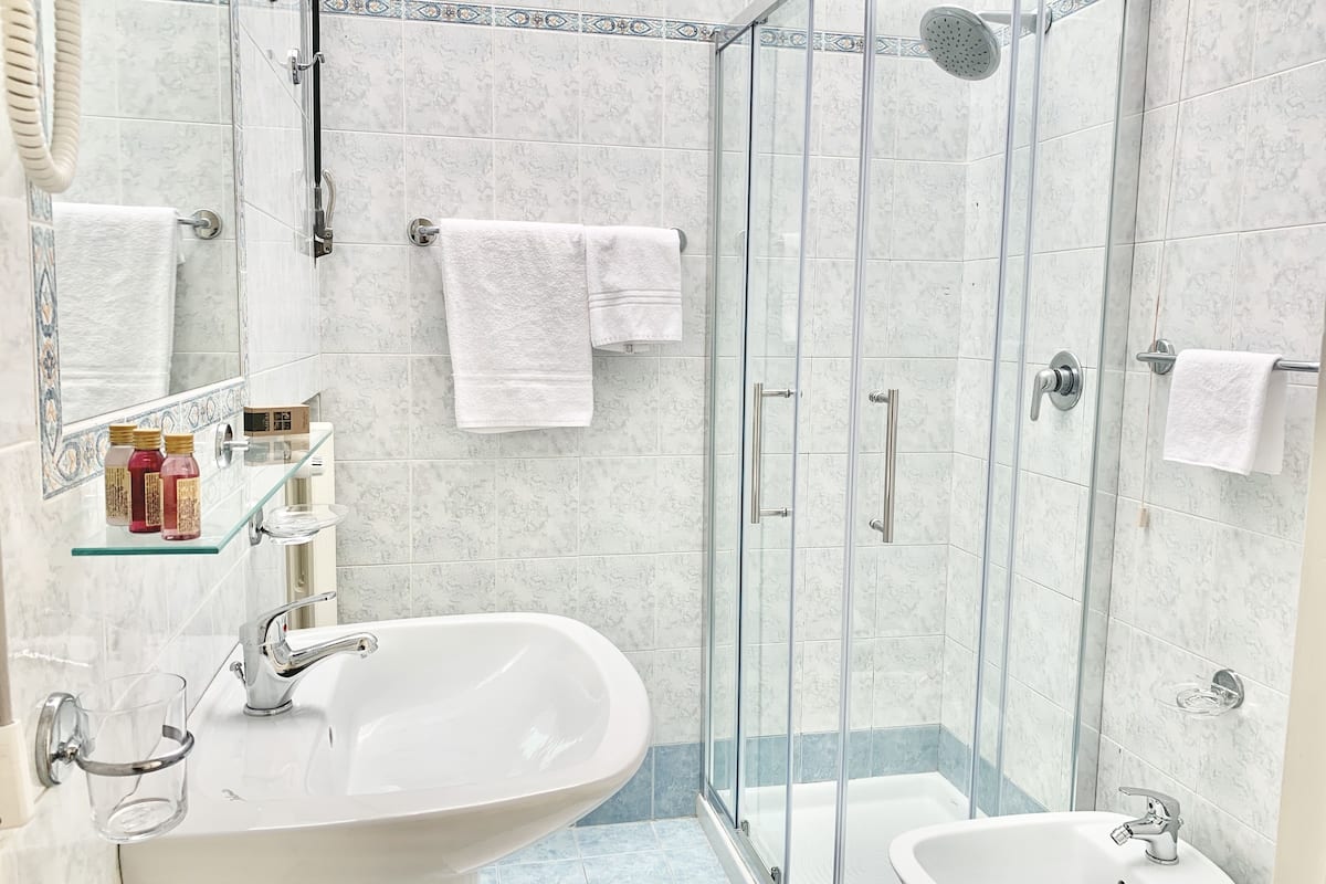 bathrobes, bidet, towels, soap