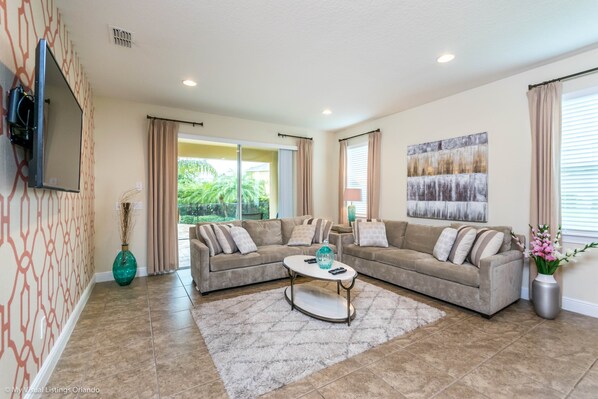 House, Multiple Beds, Private Pool, Pool View | Living room | 42-inch TV with cable channels - Luxury Villa 10 Bedrooms, Private Pool (Kissimmee)