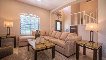 Villa, Multiple Beds, Private Pool, Pool View | Living room | 42-inch TV with cable channels