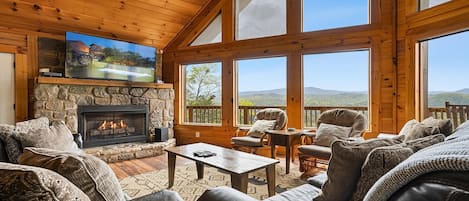 Smart TV, fireplace, video games, DVD player