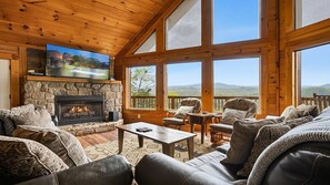 Smart TV, fireplace, video games, DVD player
