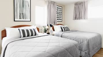 Upgraded, 2 Double beds | Desk, free WiFi, bed sheets