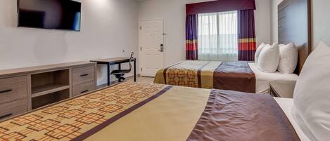 Desk, laptop workspace, free WiFi, bed sheets