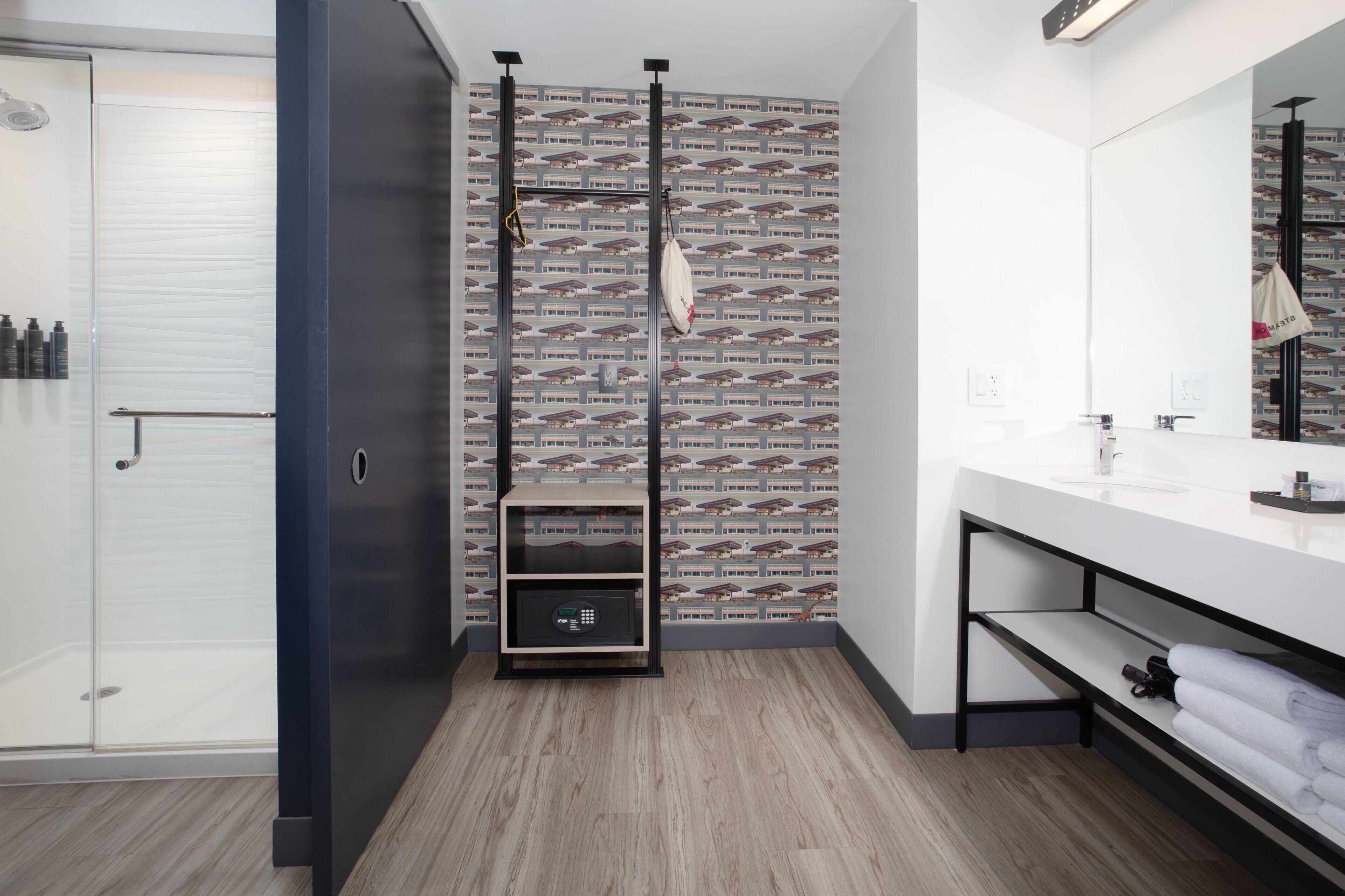 shower, rainfall showerhead, designer toiletries, hair dryer