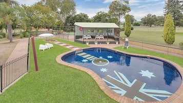 Outdoor pool, open 8:00 AM to 9:00 PM, pool umbrellas, sun loungers