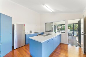 Full-sized fridge, microwave, oven, stovetop
