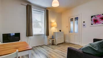 TV, DVD player, books, video library