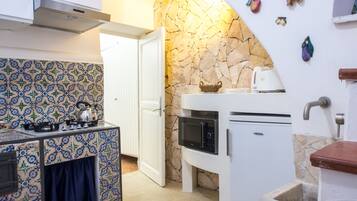 Fridge, microwave, stovetop, electric kettle