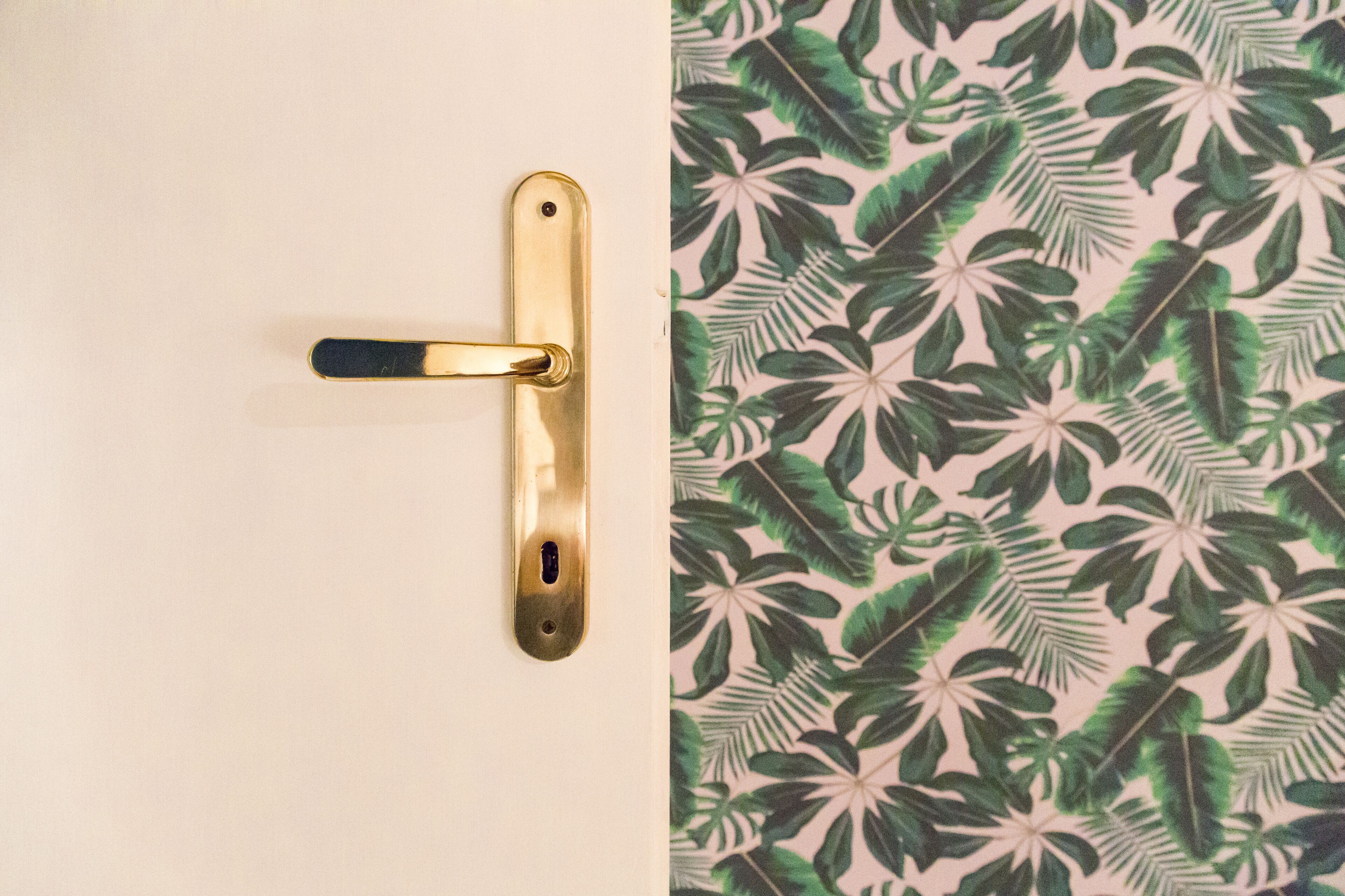 A door with a brass handle and a keyhole.