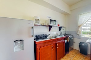 Fridge, microwave, oven, stovetop - Bright studio w/ complimentary bikes, kitchen, picnic area, WiFi & partial AC (Caye Caulker)