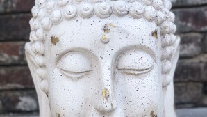 A white Buddha head sculpture with a brick wall background. - Comfortable studio near University of Artois (Arras)