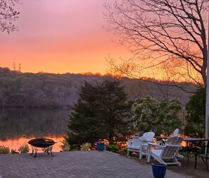 Terrace/patio - Waterfront, private dock, neighborhood beach (Saunderstown)