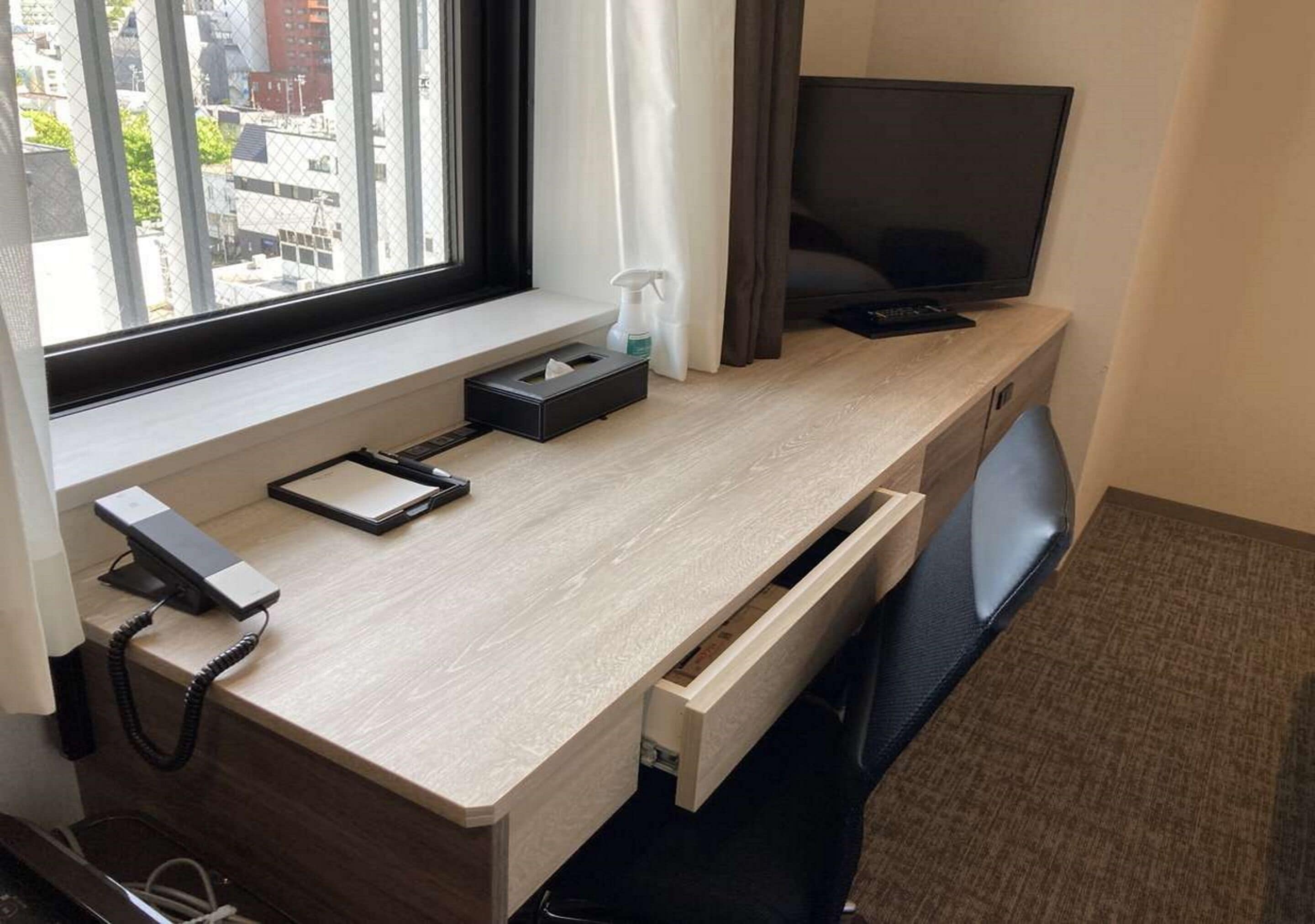 1 bedroom, desk, blackout curtains, iron/ironing board