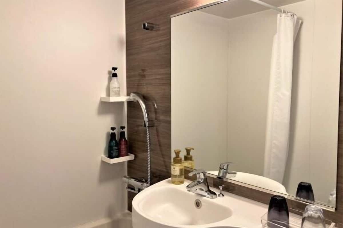 Badkamer | Een haardroger, pantoffels, een bidet, handdoeken