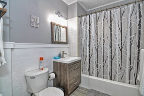 Ensemble baignoire-douche, séchoir à cheveux, serviettes fournies, savon