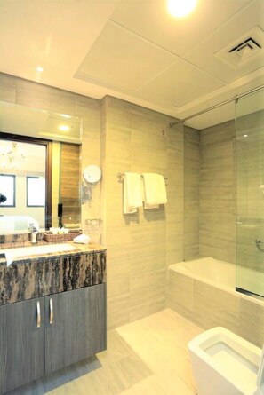 Apartment (2 Bedrooms) | Bathroom | Hair dryer, towels - Marbella Luxury 2 Bedrooms (Dubai)