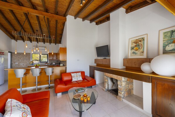 Televisión y chimenea