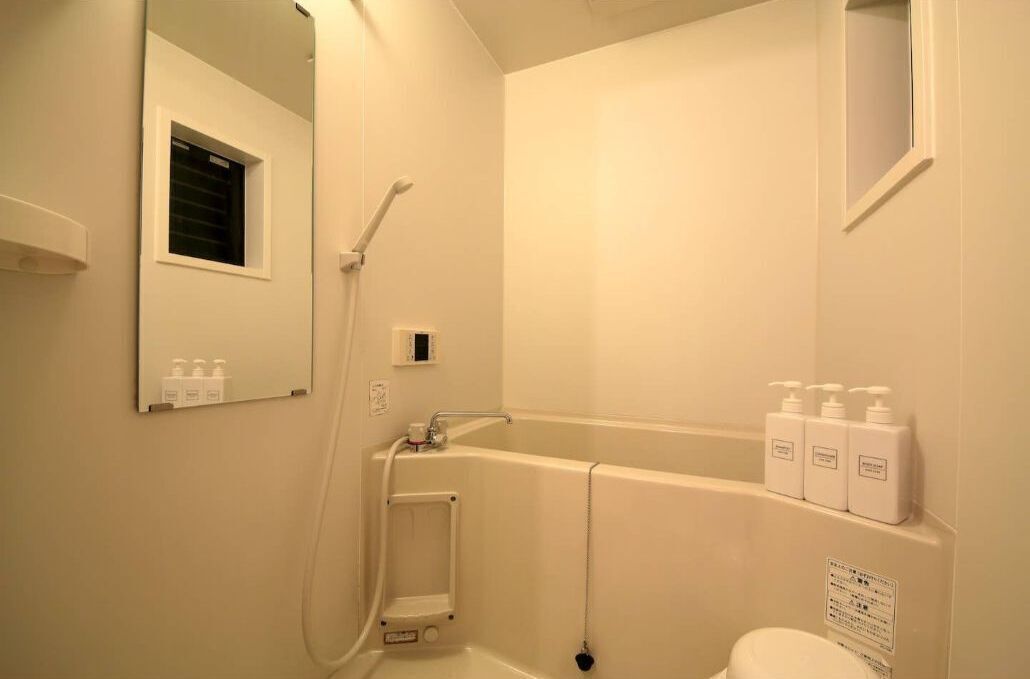 Hair dryer, bidet, towels, soap