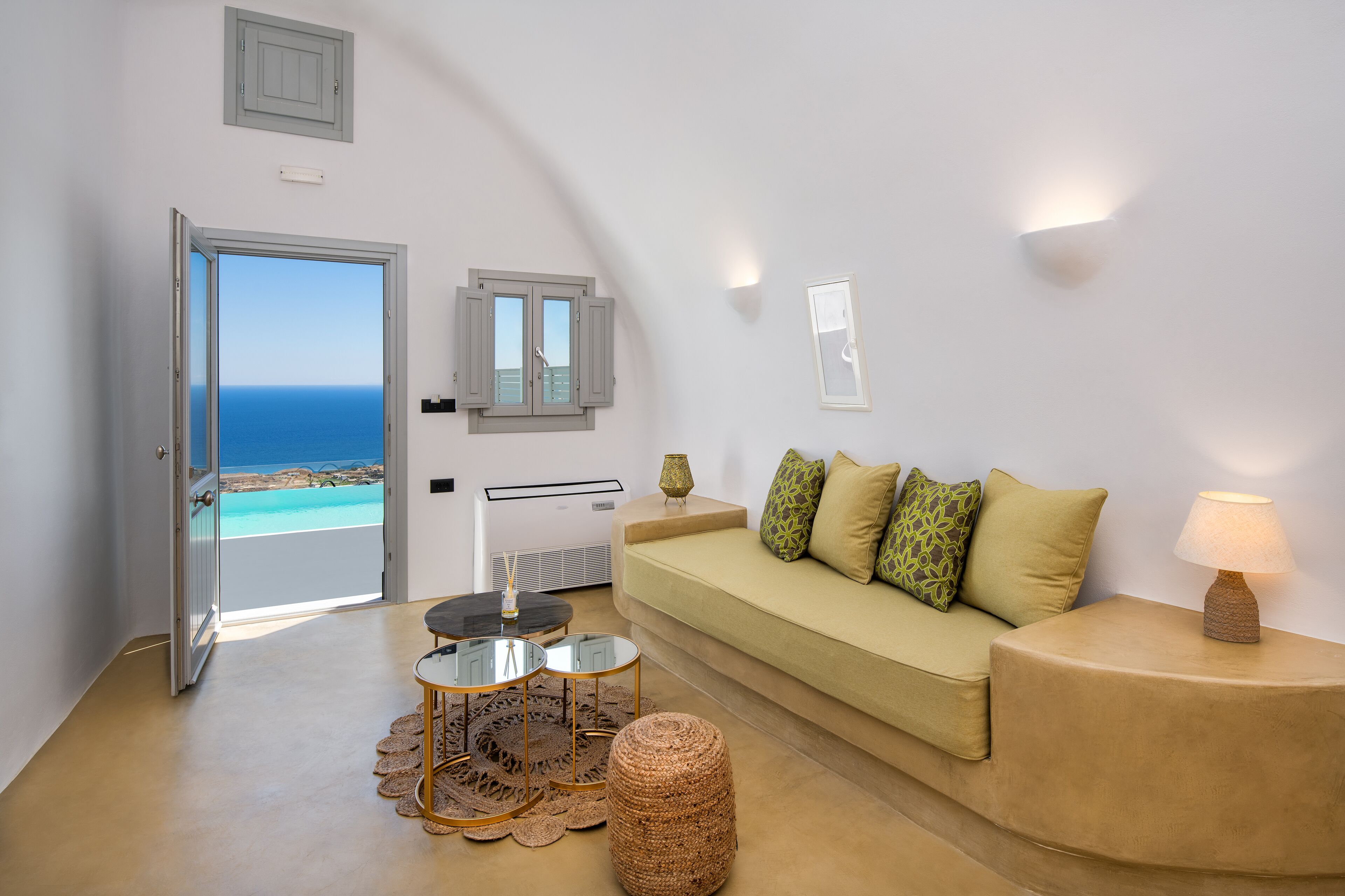 Superior Cave Suite with Private Pool & Sea View | Living area | 42-inch flat-screen TV with satellite channels, TV - Siete Mares Luxury Suites (Santorini)