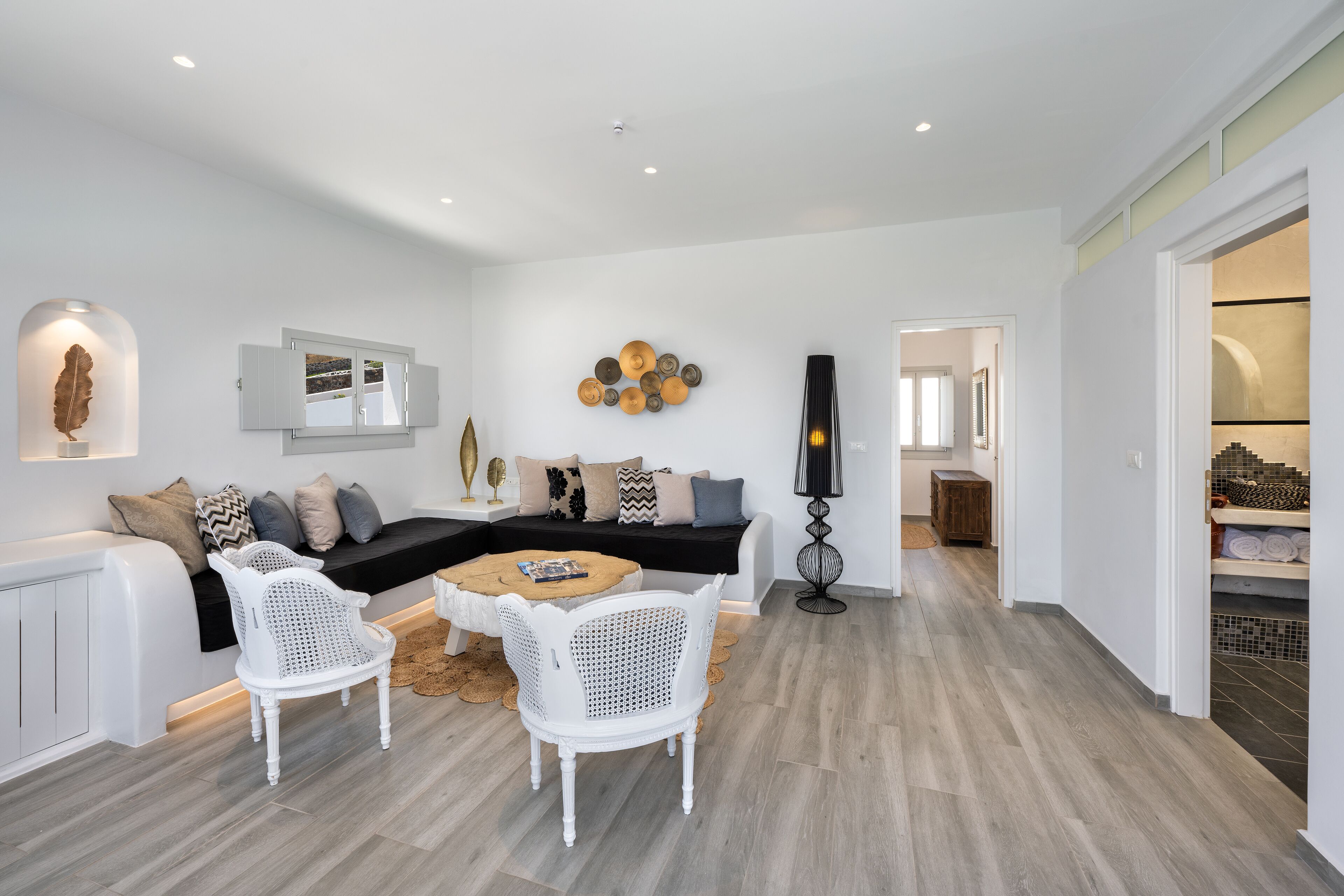 1 bedroom grande suite, heated private pool & sea view | living area | 42-inch flat-screen tv with satellite channels, tv