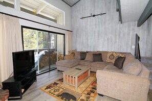 Televisión, chimenea y reproductor de DVD 