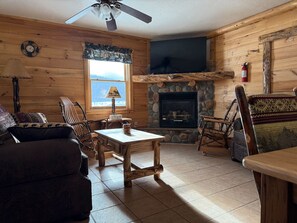 Una televisión, una chimenea