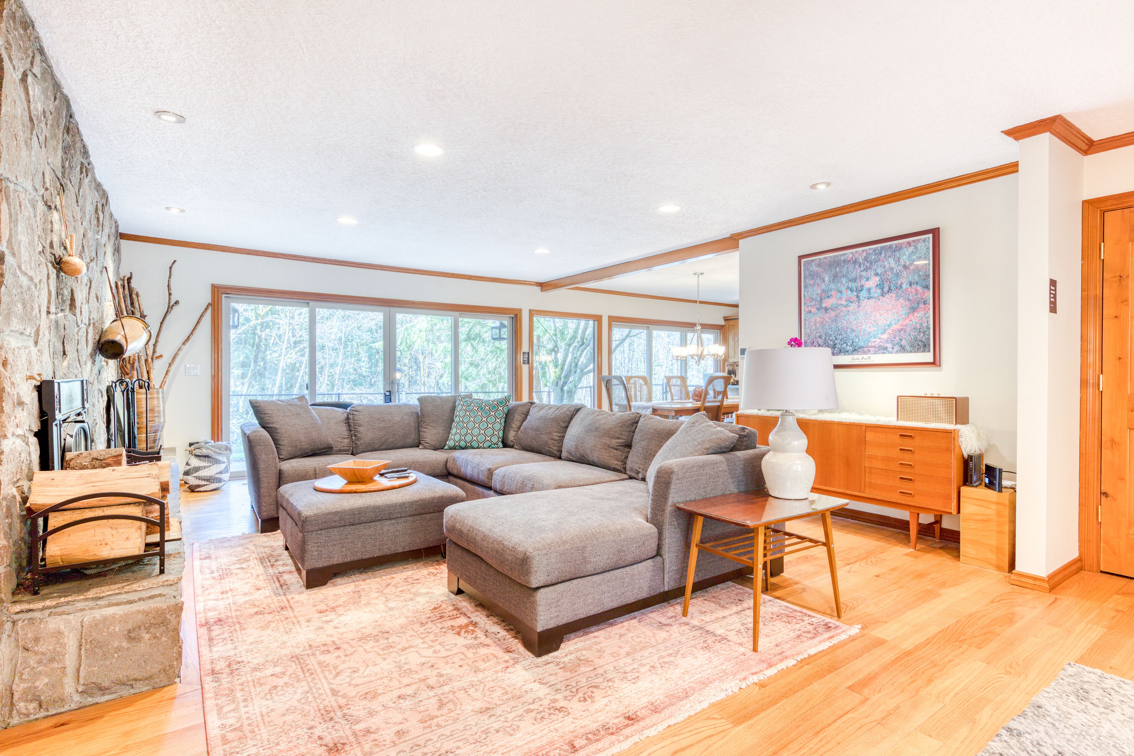 Dog-friendly, riverfront home w/ a wood-burning fireplace & views