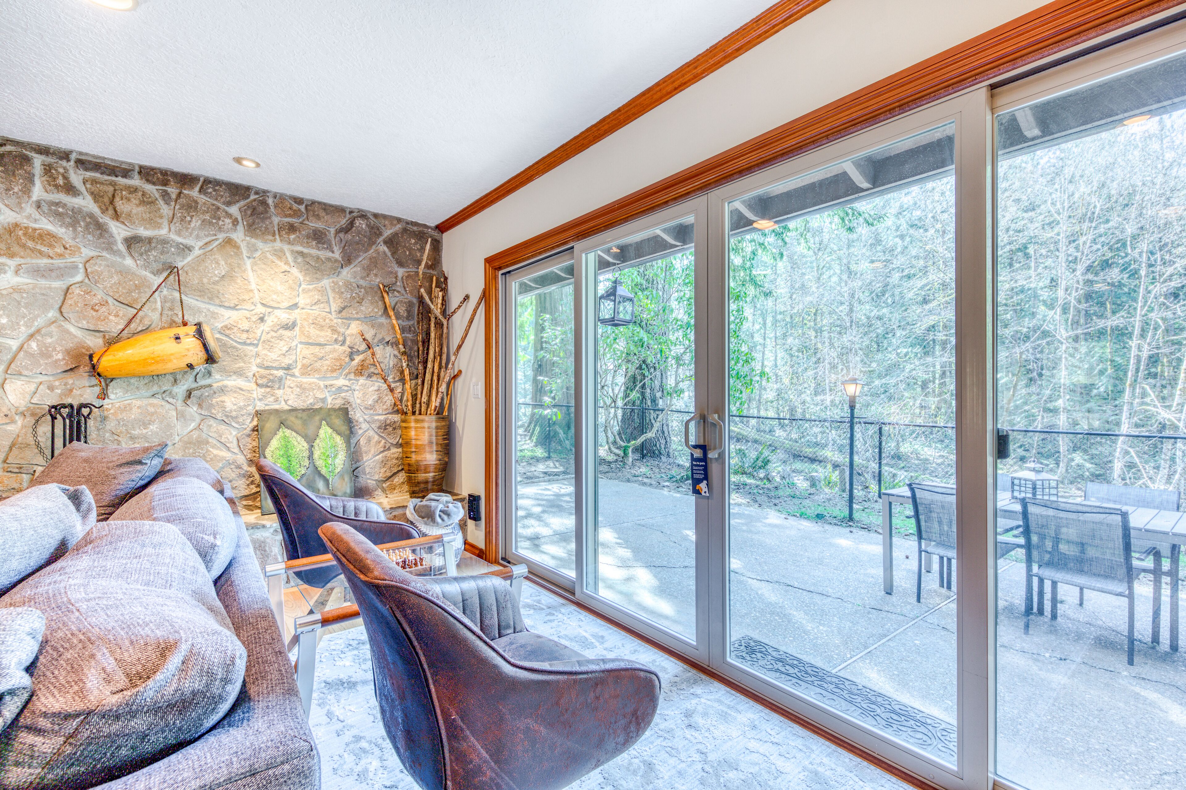 Dog-friendly, riverfront home w/ a wood-burning fireplace & views