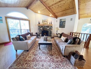 TV, fireplace, DVD player, foosball