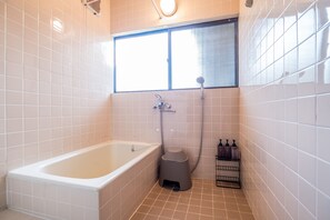 Private Vacation Home | Bathroom | Separate bathtub and shower, free toiletries, hair dryer, slippers - Classic Japan Living Miuraya (Fujikawaguchiko)