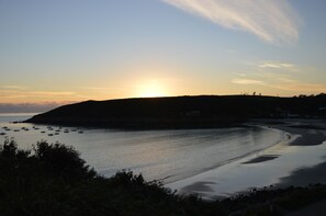 On the beach, sun loungers