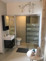 精品双人房 （预订后请务必与酒店联系以取得详细的入住指示） | 浴室 | 淋浴设施、拖鞋、毛巾