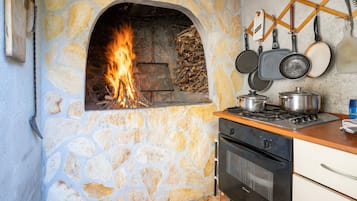 Fridge, oven, dishwasher, cookware/dishes/utensils