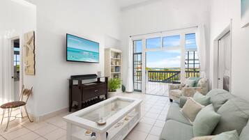 Smart TV, chimenea, reproductor de DVD, libros