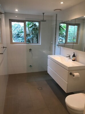 Dusche, Haartrockner, Handtücher, Seife