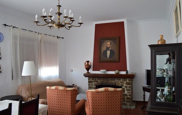 TV, fireplace
