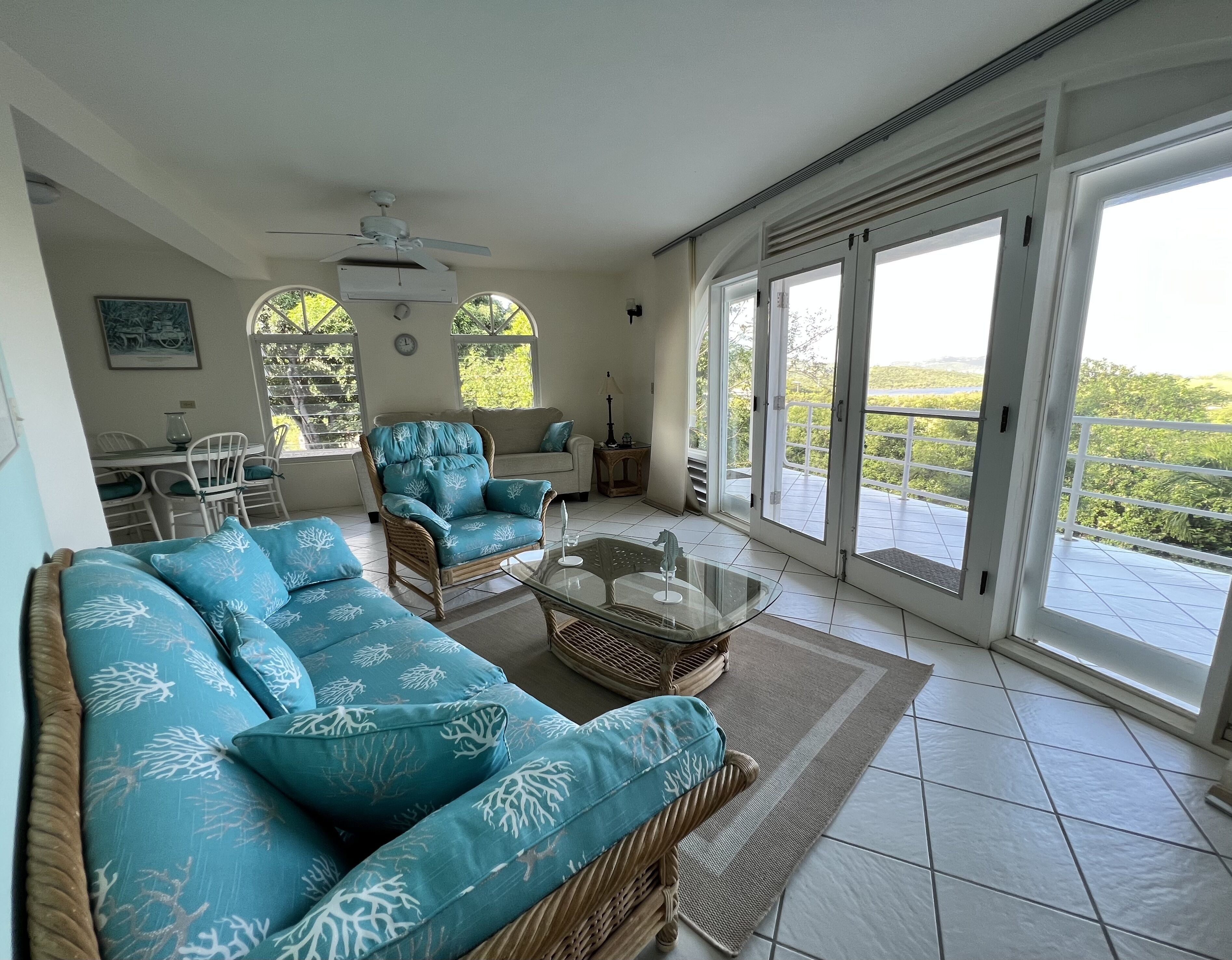 View of large suite's entry and balcony