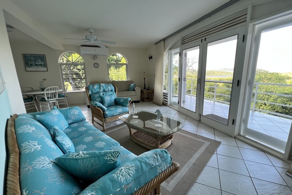 View of large suite's entry and balcony
