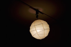 A hanging paper lantern.