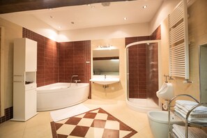 Family House | Bathroom | Separate tub and shower, hair dryer, slippers, bidet